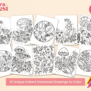 Set of 10 Botanical Coloring Pages Printable Adult Coloring - Etsy