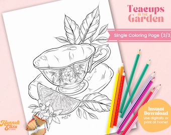 Teacup Coloring Page 3, Individual Coloring Page, Relaxing Activities, Kids Activity Pages, Easy Color Pages, Teacup Drawing, Food Drawing