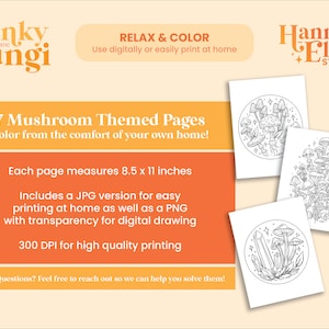 Mushroom Coloring Pages Set 7 Botanical Adult Coloring Sheets Printable Digital Downloads Mindfulness Coloring Page Mycology image 3