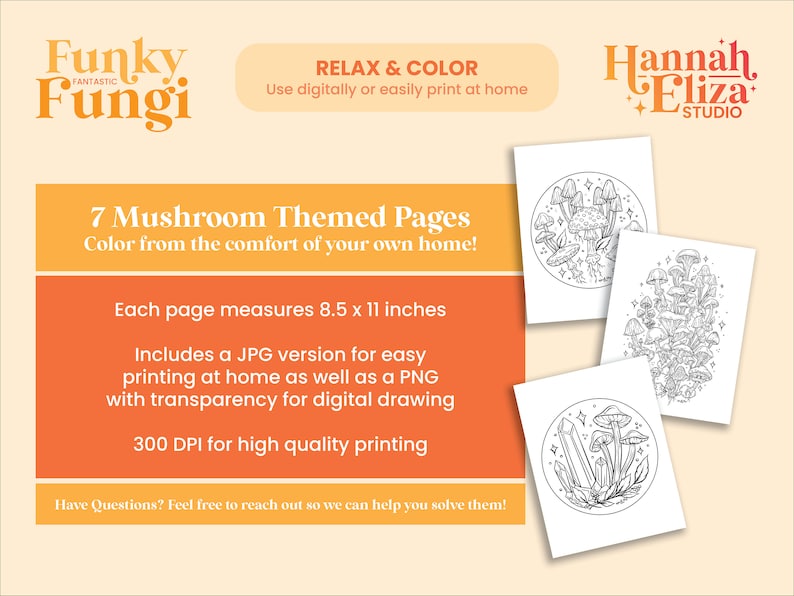 Mushroom Coloring Pages Set 7 Botanical Adult Coloring Sheets Printable Digital Downloads Mindfulness Coloring Page Mycology image 3