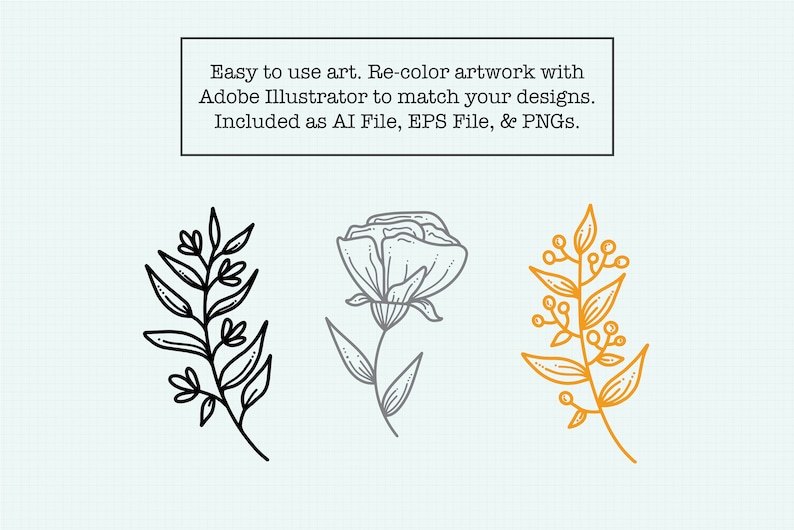 Spring Stems Illustration Set Spring Floral Clipart Floral Design Elements Simple Clip Art Summer Hand Drawn Bundle Minimalist Design