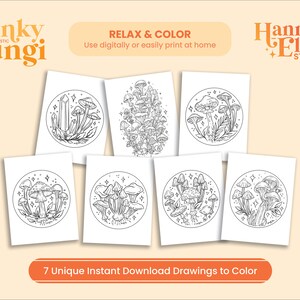 Mushroom Coloring Pages Set 7 Botanical Adult Coloring Sheets Printable Digital Downloads Mindfulness Coloring Page Mycology image 2