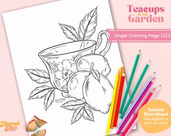 Teacup Coloring Page 2, Individual Coloring Page, Relaxing Activities, Kids Activity Pages, Easy Color Pages, Teacup Drawing, Food Drawing