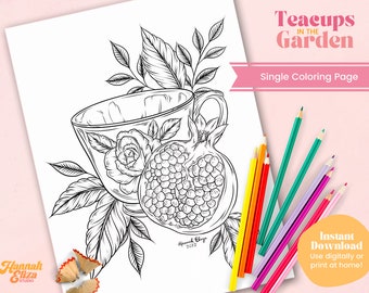 Teacup Coloring Page, Individual Coloring Page, Relaxing Activities, Kids Activity Pages, Easy Color Pages, Teacup Drawing, Food Drawing