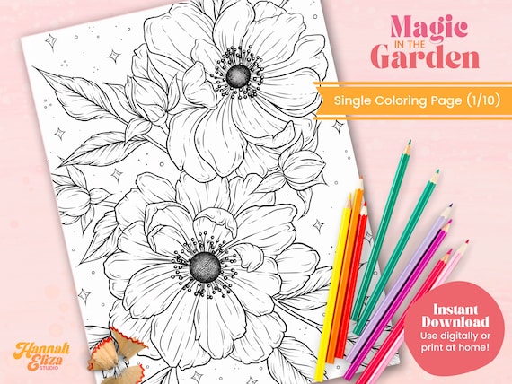 Printable Coloring Page Floral Drawing JPG Coloring Pages | Etsy
