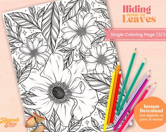 Hidden Leaves Coloring Page 3, Individual Coloring Page, Relaxing Activities, Kids Activity Pages, Easy Color Pages, Floral Drawings