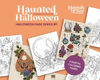 Witchy Halloween Coloring Pages, Spooky Art (Digital Download)