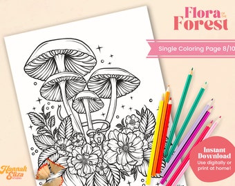 Printable Coloring Page, Floral Drawing JPG, Coloring Pages for Adults, Forest Themed Coloring Pages, Family Activity Pages, Relaxing Art