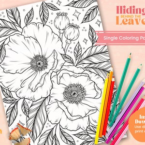 Hidden Leaves Coloring Page 1, Individual Coloring Page, Relaxing Activities, Kids Activity Pages, Easy Color Pages, Floral Drawings