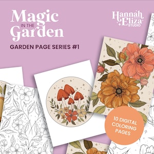 Juego de 10 páginas para colorear con motivos florales para imprimir. Hojas de tamaño carta con temática botánica para colorear por diversión. Páginas para colorear de descarga instantánea.