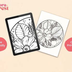 Printable Coloring Page, Floral Drawing JPG, Coloring Pages for Adults ...