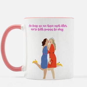 Gossip Girl Serena and Blair Illustration Mug (Pink Handle) Best Friend Gift