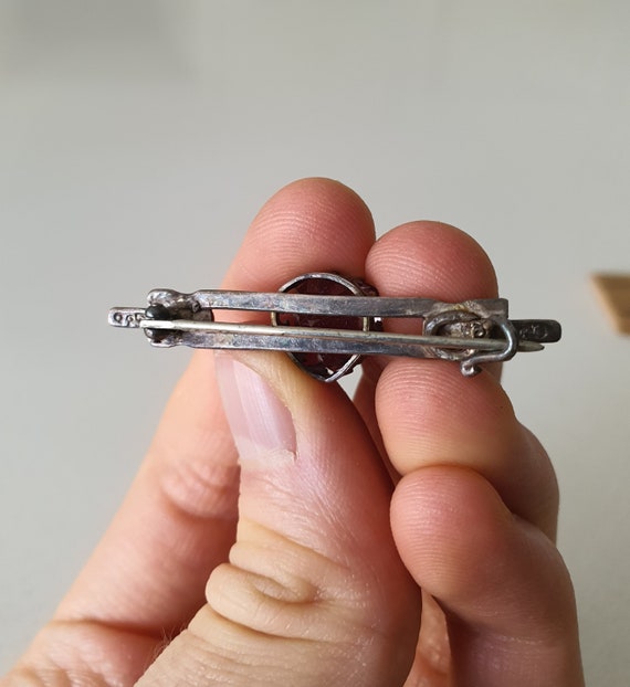 Antique 825 Silver Amethyst bar brooch - image 7