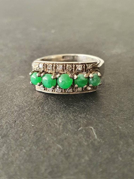 Art deco 18ct gold emerald & diamond ring - image 1