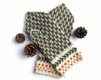 Wool hand knitted mittens, Nordic mittens, Latvian mittens, Norwegian mittens, Baltic mittens, Free shipping