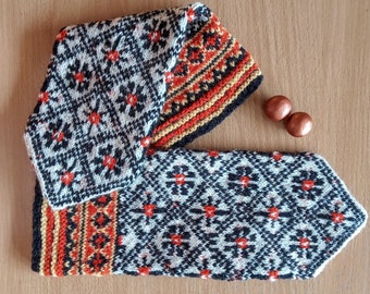 Wool hand knitted mittens, Nordic mittens, Latvian mittens, Norwegian mittens, Baltic mittens, Free shipping