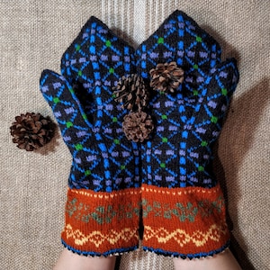 Wool hand knitted mittens, Nordic mittens, Latvian mittens, Norwegian mittens, Baltic mittens, Free shipping