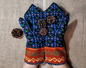 Wool hand knitted mittens, Nordic mittens, Latvian mittens, Norwegian mittens, Baltic mittens, Free shipping