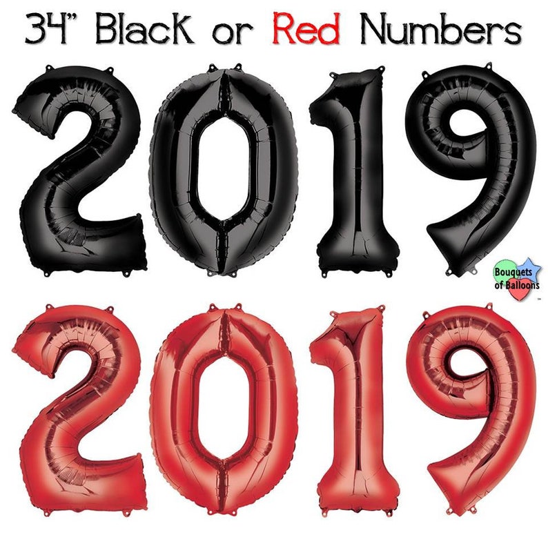Silver 2019 Big 34 Inch Number Balloons Blue Grad Party Balloon Number Bunch Gold Class of 2019 Red Pink or Black Rose Gold