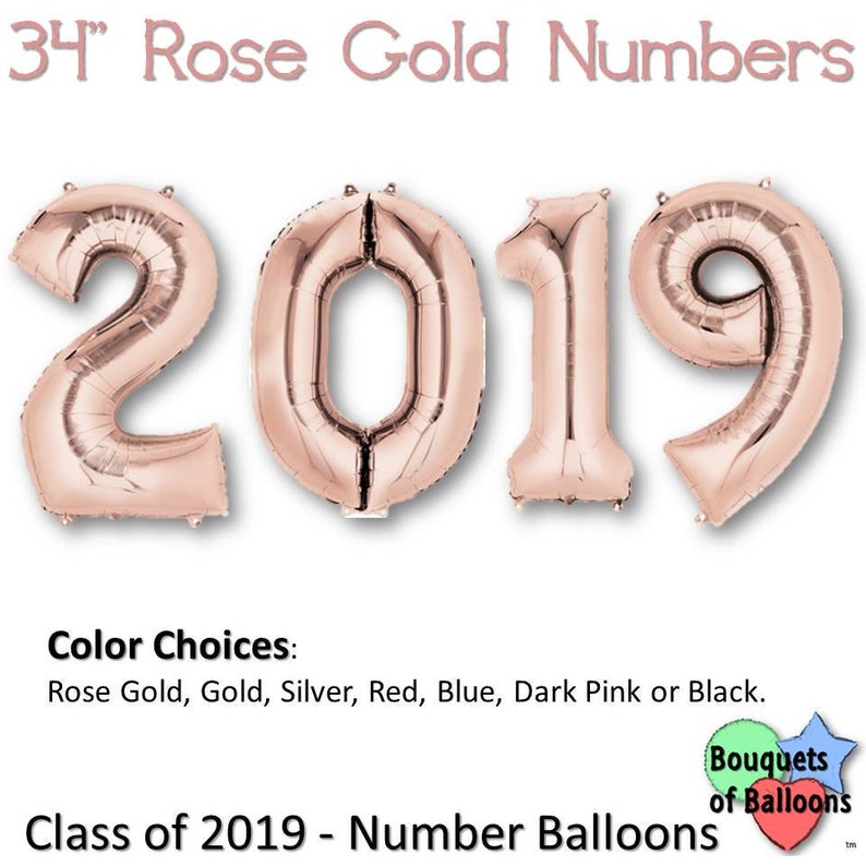 Silver 2019 Big 34 Inch Number Balloons Blue Grad Party Balloon Number Bunch Gold Class of 2019 Red Pink or Black Rose Gold