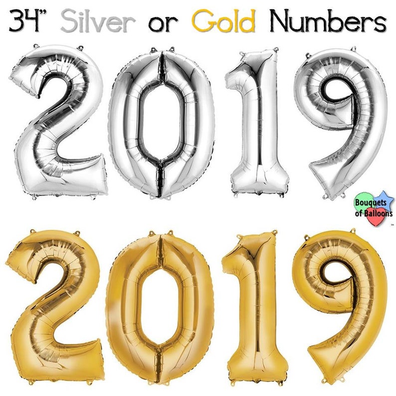 Silver 2019 Big 34 Inch Number Balloons Blue Grad Party Balloon Number Bunch Gold Class of 2019 Red Pink or Black Rose Gold