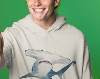 Sudadera con capucha con estampado de tiburón martillo: sudadera de mezcla de algodón para amantes del océano