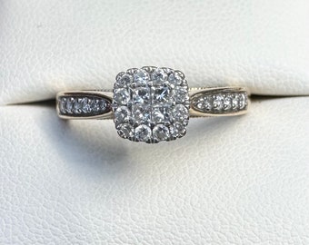 9K Gold Square Diamond Cluster Ring