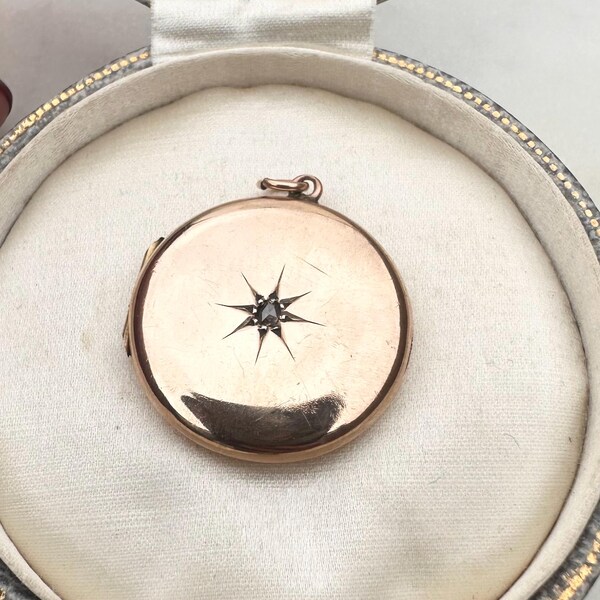 Victorian 9ct Gold Back and Front Diamond Starburst Locket