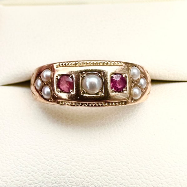 Victorian Ruby and Pearl Ring - Etsy