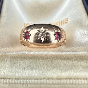 Edwardian 9 Karat Gold Rubin & Diamant Zigeuner Ring