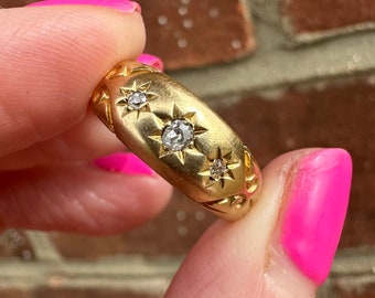 Edwardian 18ct Gold & Diamond Starburst Gypsy Ring