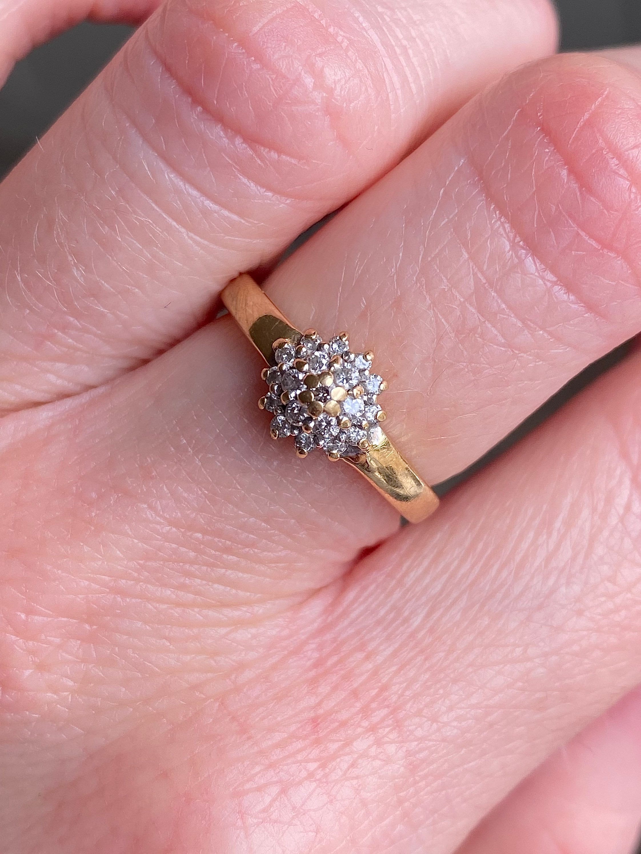 Vintage 18ct Gold Diamond Cluster Engagement Ring Christmas Etsy