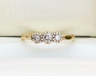 Vintage 18ct Gold Diamond 0.20ct Trilogy Engagement Ring, Anniversary Gift, Free Shipping