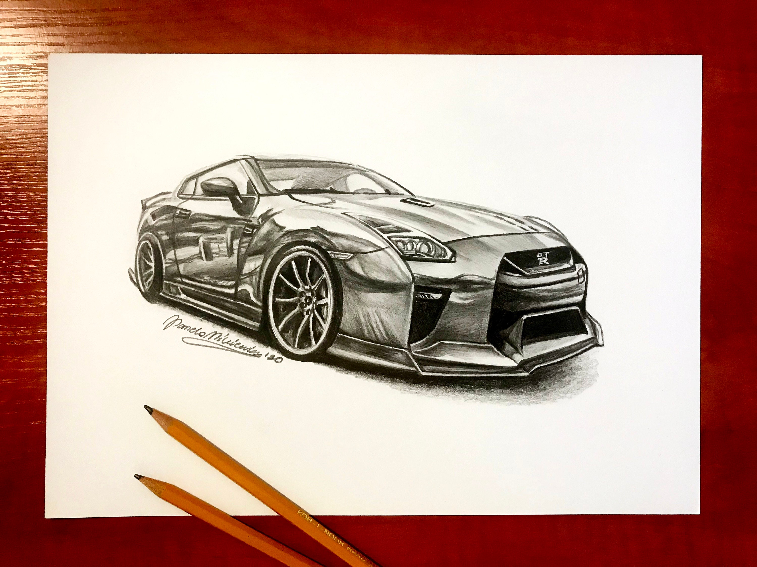 Original Drawing of Nissan Realistic Car Drawing Car Etsy