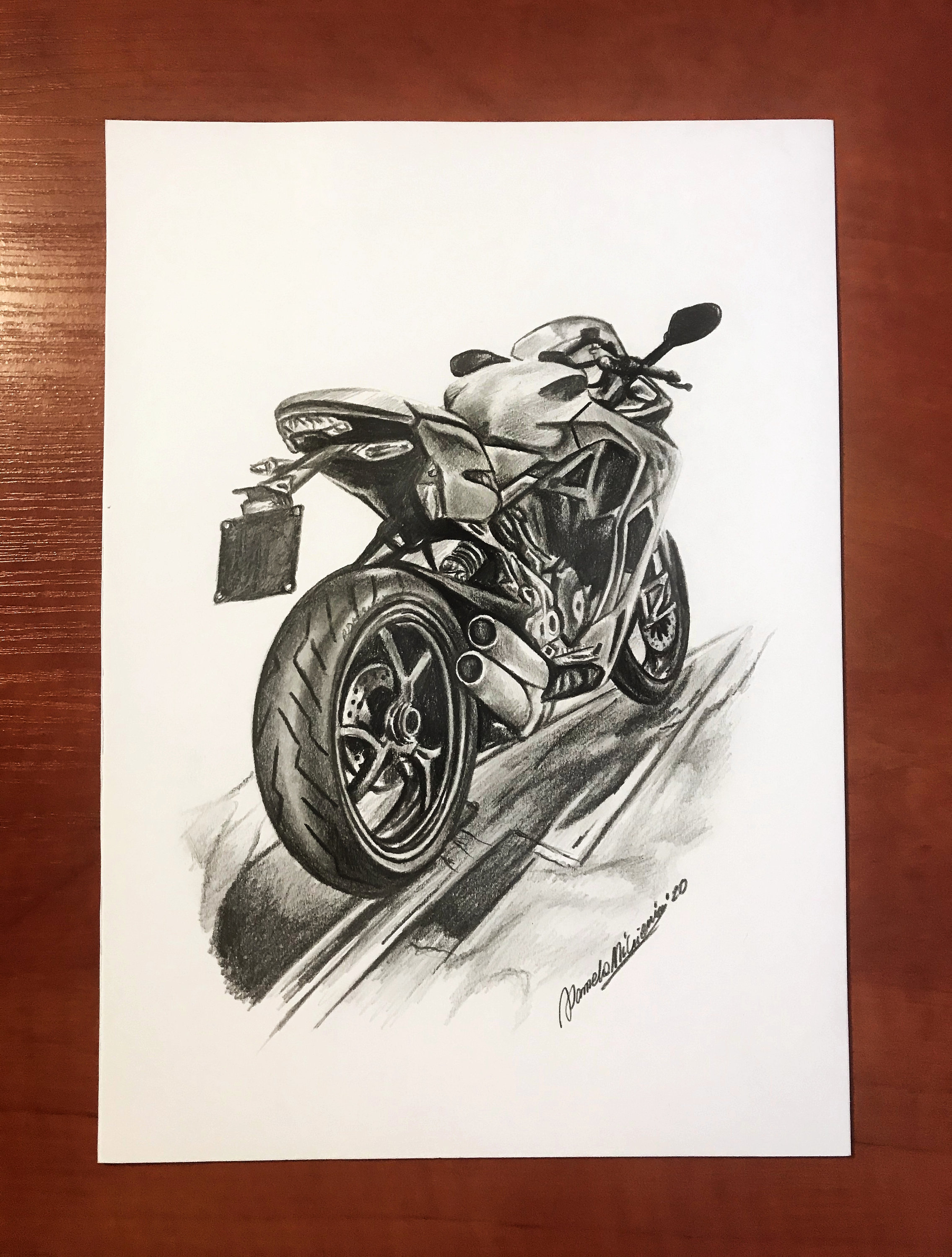 Dibujo original de Ducati Dibujo realista de moto Dibujo de - Etsy España