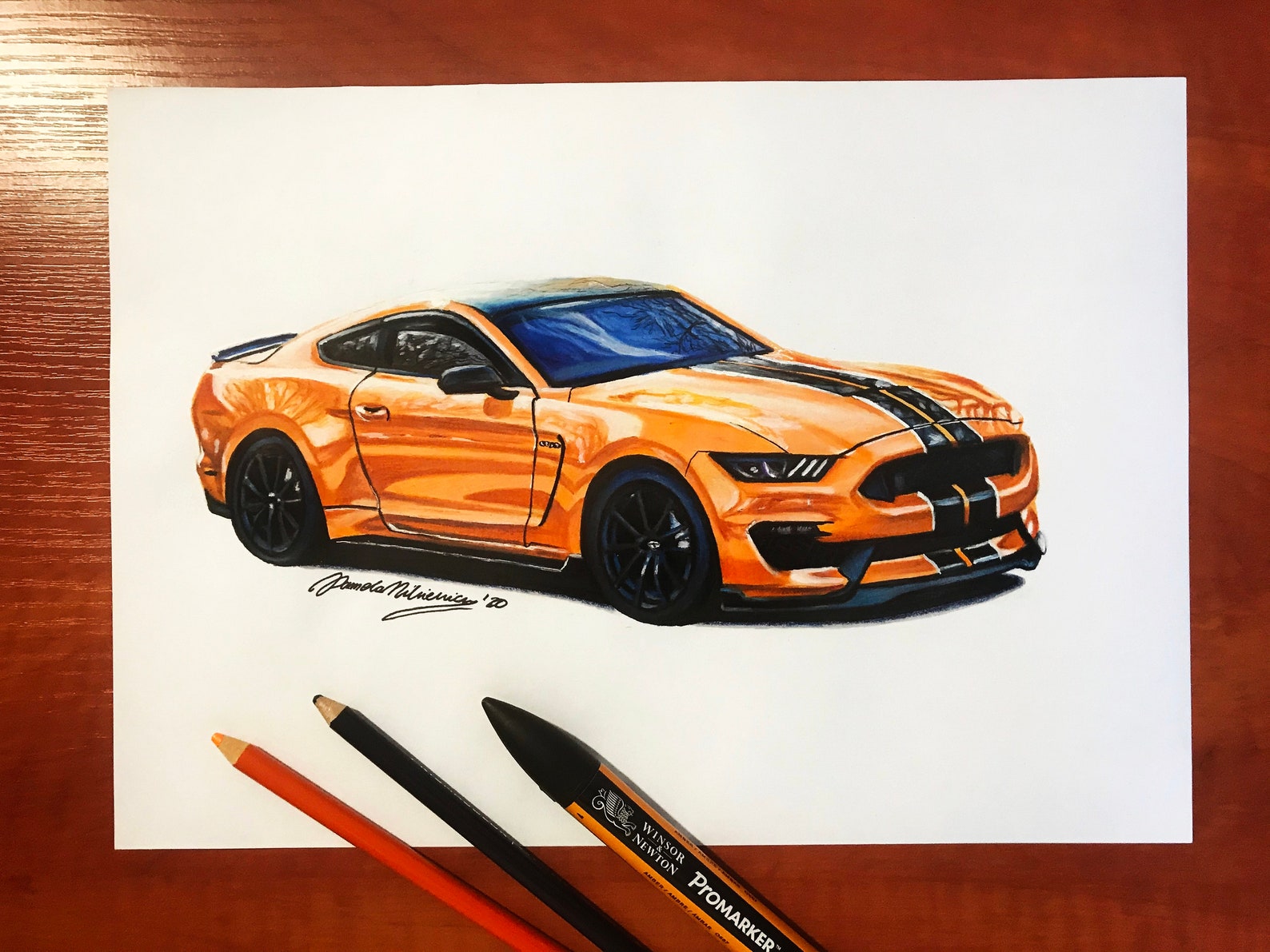 Original Drawing Of Ford Mustang Gt Realistic Car Drawing Etsy