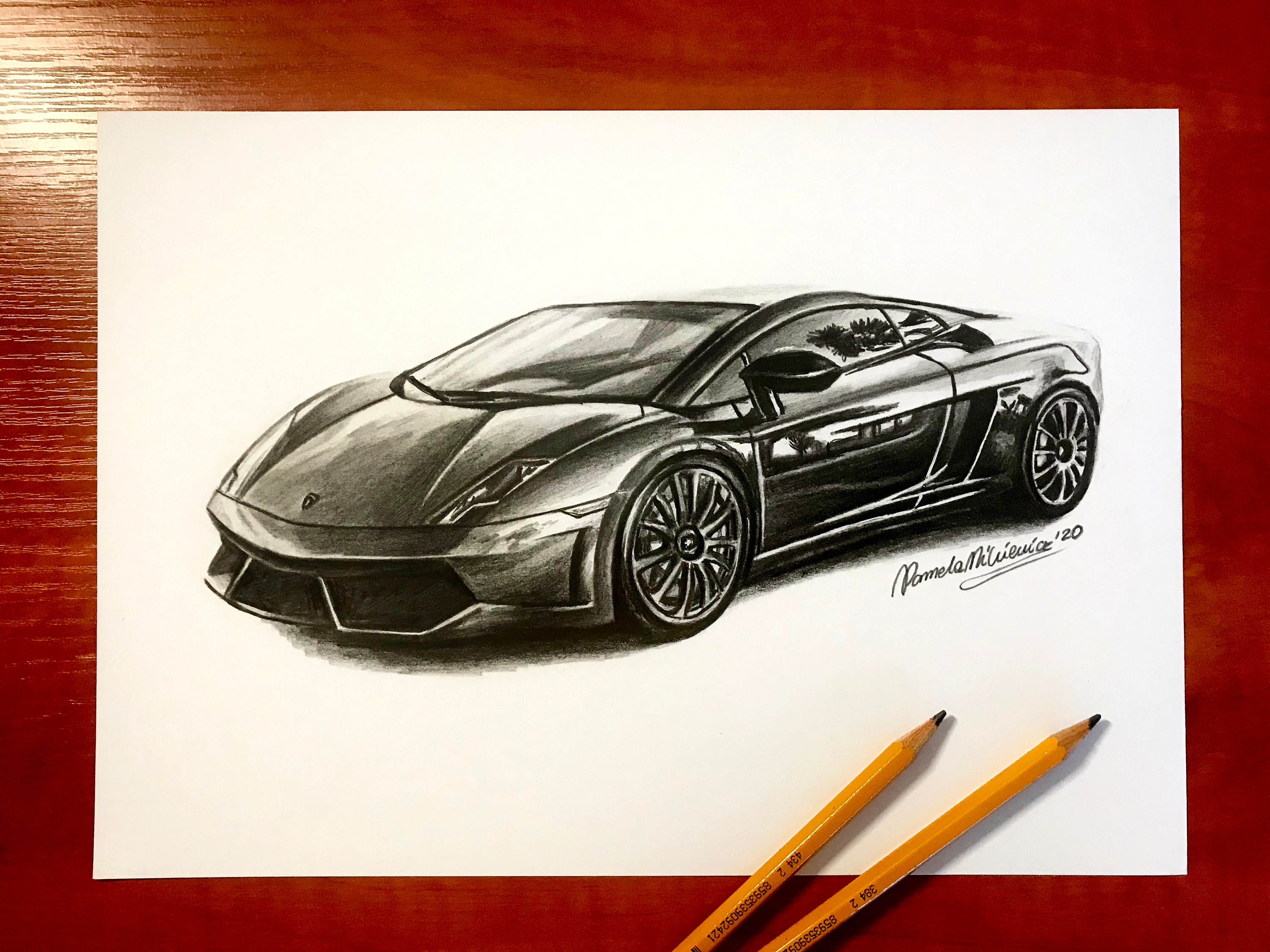 Lamborghini Car - 27x37.8cm Original Pencil unframed drawing - Car - Speed  Art Print