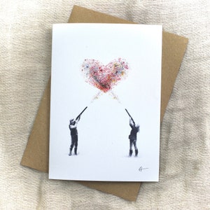 Love Is The Aim - Valentine's Day Card | Shooting Shotgun Couple Wildlife Artist Greetings Valentines Birthday - Katie Hargreaves Art