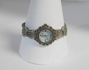 Melania wrist watch silver with rhinestones and pearl face Melania Trump Launching Costume Jewelry main image 4