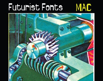 Futurist Fonts Group, MAC, 6 font designs. Retro, Future, Modern, Cars, Star Trek, Star Wars, Fun, Sci-Fi Type.Full Commercial Versions.