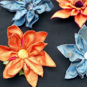 Large machine embroidered flowers, for hair or buttonholes. Textile bouttonieres or bouquets image 4