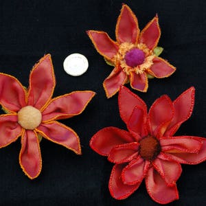 Large machine embroidered flowers, for hair or buttonholes. Textile bouttonieres or bouquets image 3