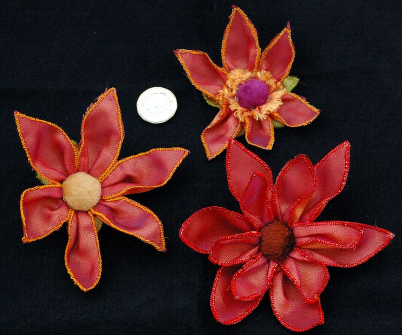 Large machine embroidered flowers, for hair or buttonholes. Textile bouttonieres or bouquets image 3