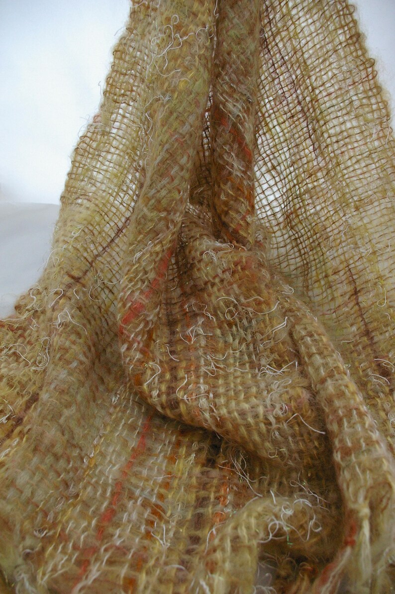 Mohair/nylon shawl in gold/brown natural dyed spring colours. Wedding wrap. Mohair scarf. Evening shawl. image 3