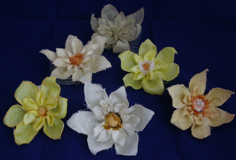 Large machine embroidered flowers, for hair or buttonholes. Textile bouttonieres or bouquets image 7