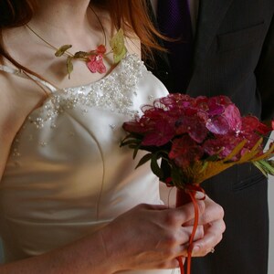 Cherry blossom machine embroidered and beaded bouquet. Alternative wedding flowers in a keepsake bouquet for bride or bridesmaid image 2