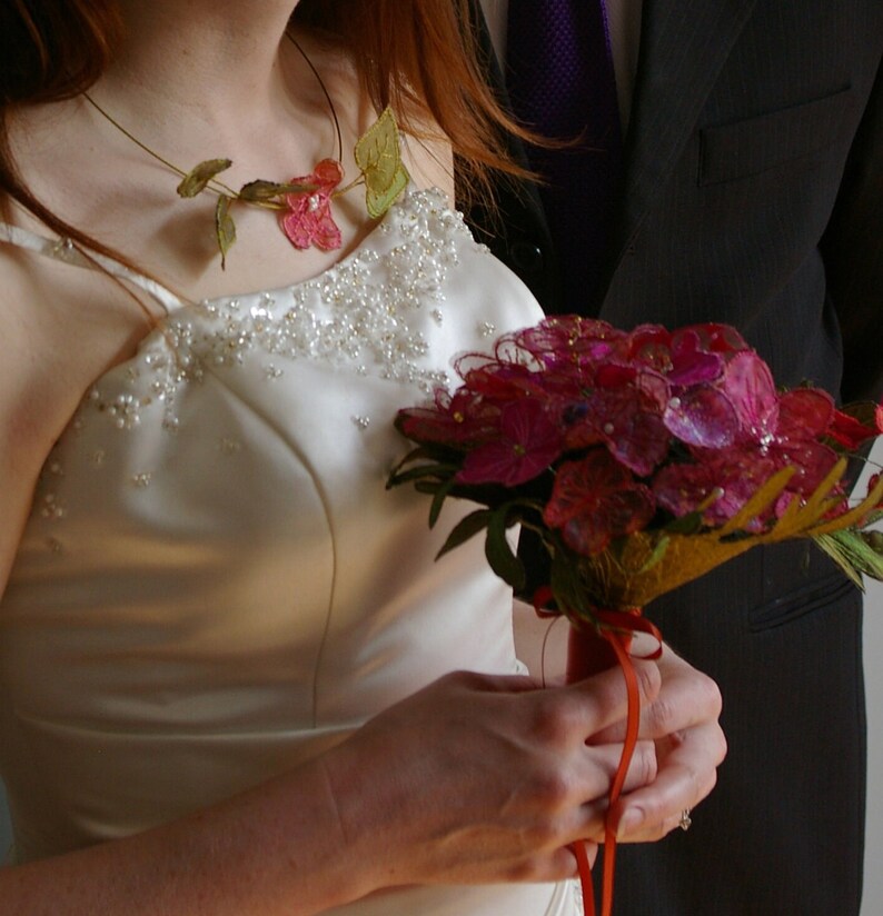 Cherry blossom machine embroidered and beaded bouquet. Alternative wedding flowers in a keepsake bouquet for bride or bridesmaid image 2