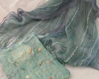 Summer sea bridal wrap. Mohair/silk shawl.  Wedding wrap. Gossamer wrap. Evening shawl.