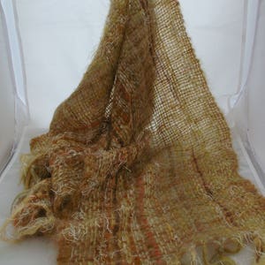 Mohair/nylon shawl in gold/brown natural dyed spring colours. Wedding wrap. Mohair scarf. Evening shawl. image 4