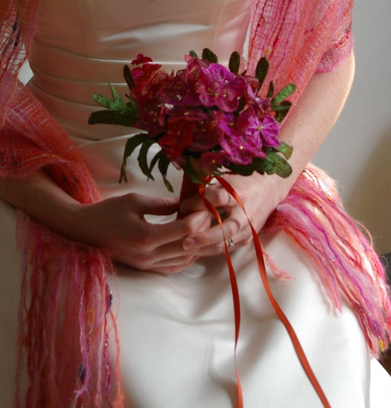 Cherry blossom machine embroidered and beaded bouquet. Alternative wedding flowers in a keepsake bouquet for bride or bridesmaid image 3